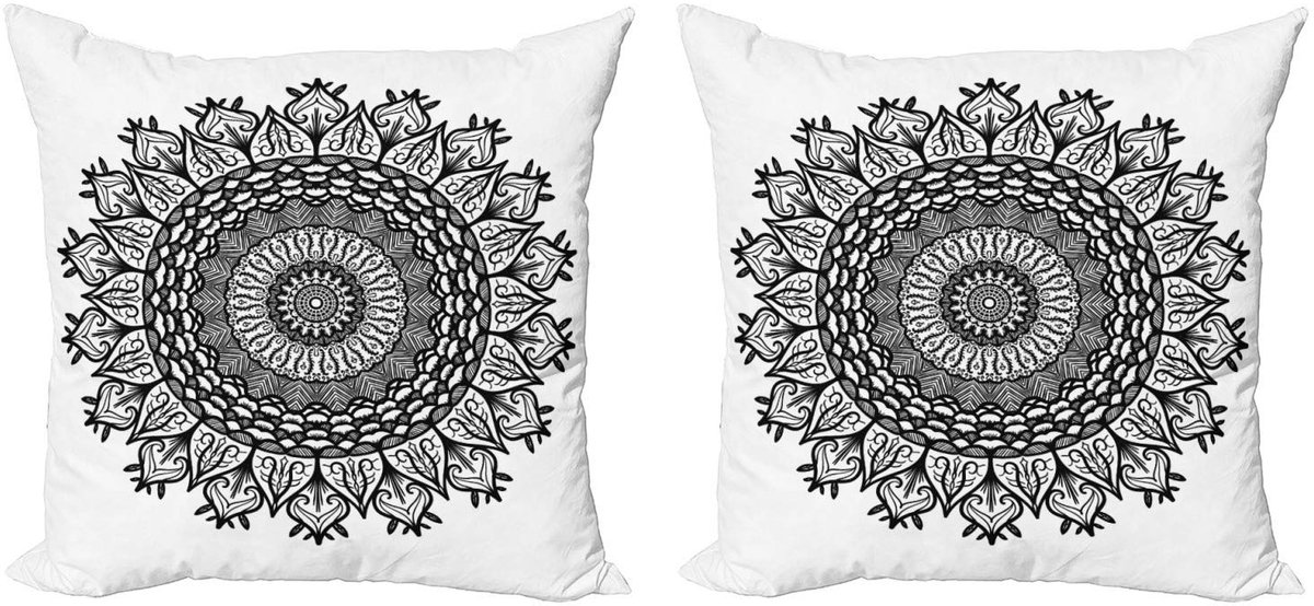 ABAKUHAUS Lotus Kussenhoes – 2x40x40 cm – Dubbelzijdig digitaal bedrukt Wit