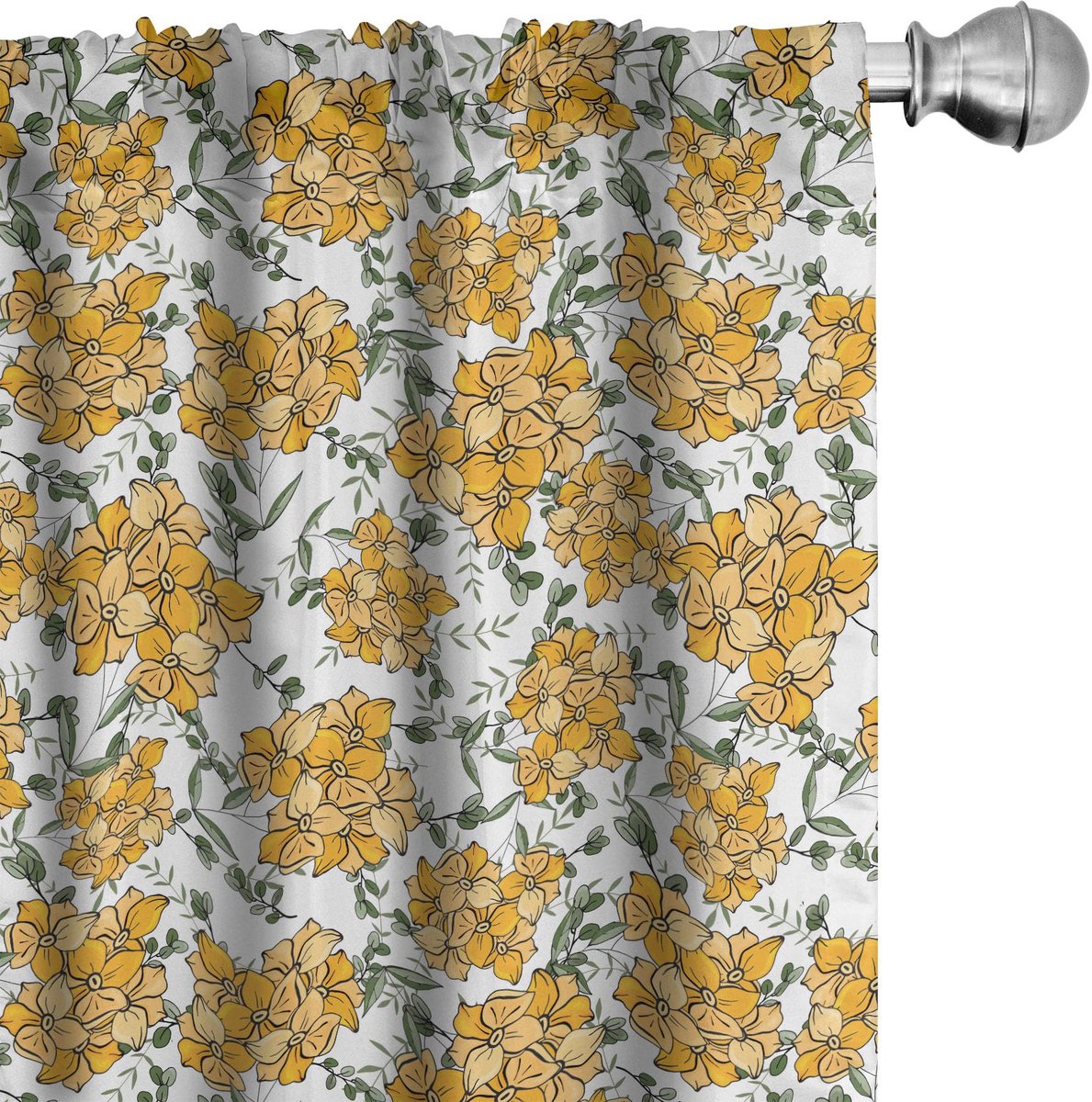 ABAKUHAUS Bloemen Gordijnen – 2-delig 75x245 cm – Microfiber – Halverduisterend – Blasses Oranje en Wit Blass Oranje en Wit