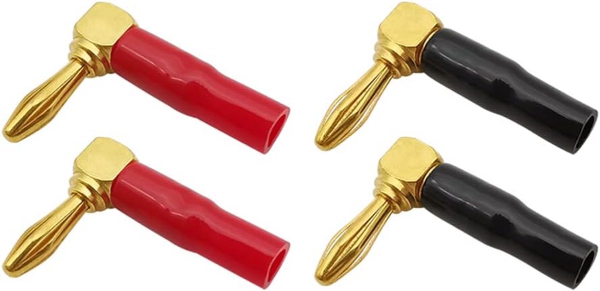 4x 90 Graden Banaanstekkers 4mm Verguld: Luidspreker Connectoren voor Audio & Thuisbioscoop