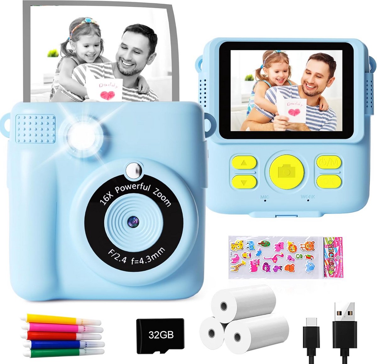 Directe Kindercamera met Printer - 1080P HD Foto & Video - Geschikt als Cadeau voor Meisjes en Jongens (5-10 jaar)