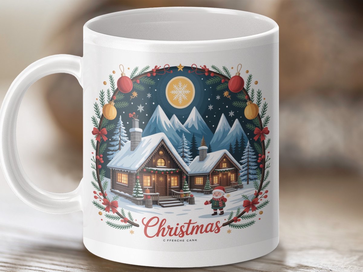 Mok Kerst Winterlandschap, feestelijke mok, winter huis mok, santa mok, cadeau idee, unieke mok, kerstcadeau mok, vakantie mok