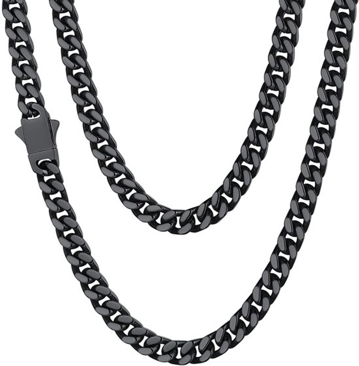 KARZO - Zwarte Keten voor Mannen en Vrouwen - RVS Cuban Keten - 5 mm-7 mm-9 mm-12 mm Breed - Lengtes 46 cm-51 cm-56 cm