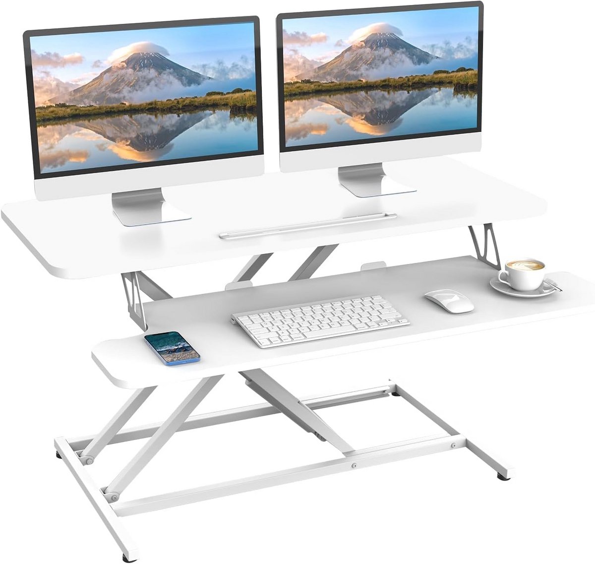 Zit-Sta Bureau Converter Breed (91x40 cm) - Hoogte Verstelbaar Bovenop Bureau