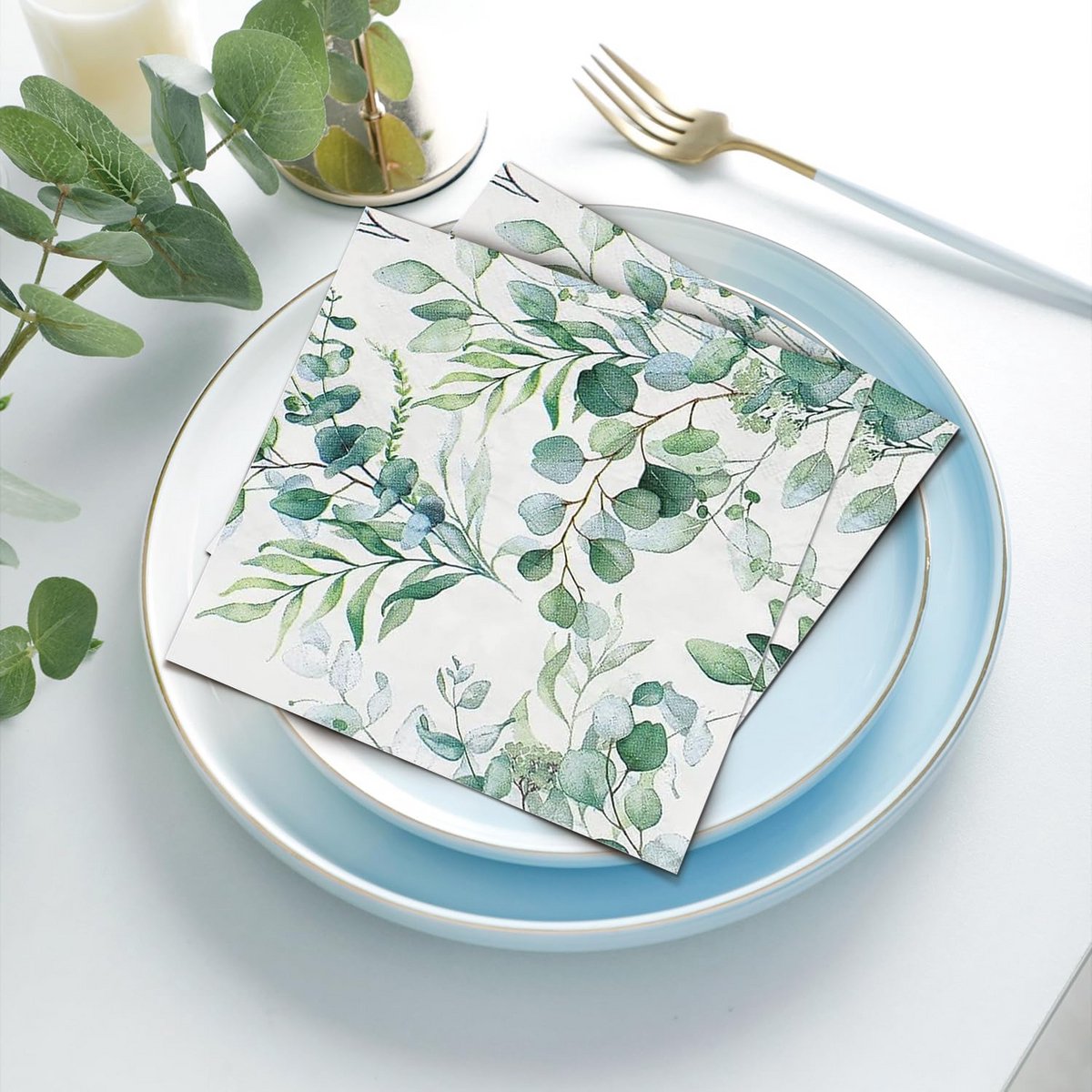 80 Groene Servetten Eucalyptus Decoratie 33x33 cm voor Feest en Bruiloft