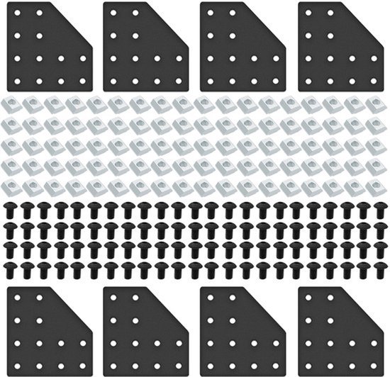 Yeebyee 3030 Hoekbeugel Plaat L Vorm 5 Gat 90 Graden Buiten Verbinden Plaat met M6x10mm Schroeven en T-Moeren voor 30 x 30mm Serie Aluminium Extrusie Profiel, 8pcs/Pack (Zwart-3030 L Vorm