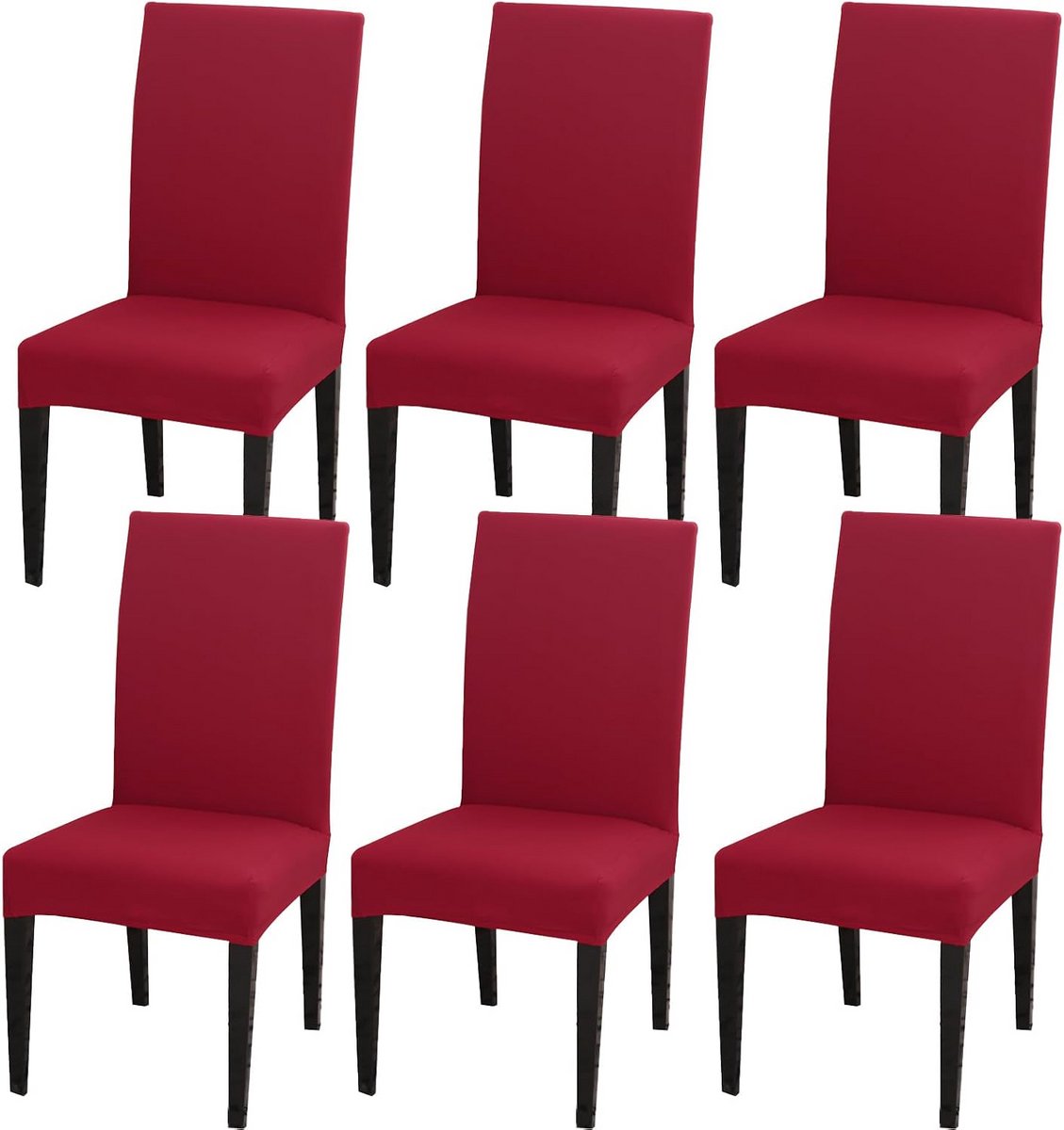 Set van 6 Elastische Stoelhoezen Voorkant Effen Stof Afwasbaar voor Eetkamerstoelen