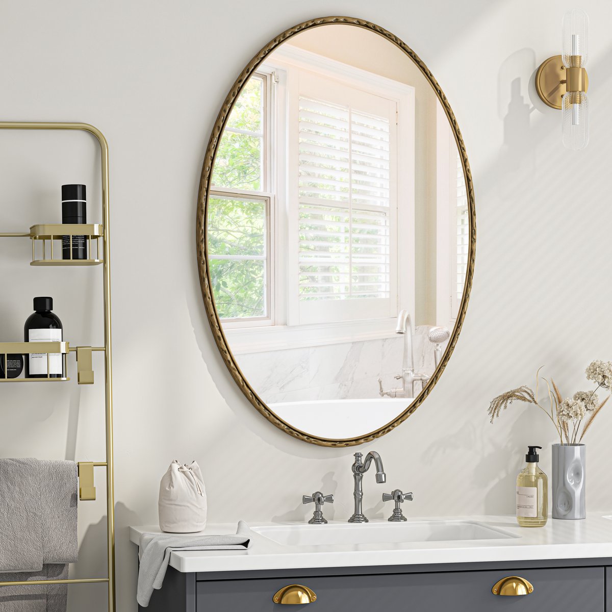 STILVORA Spiegel – Elegant Retro IJzeren Lijst – Ovaal – Glas;MDF;Metaal – Goud – Badkamer/Slaapkamer/Woonkamer – Verticaal Of Horizontaal Hangen
