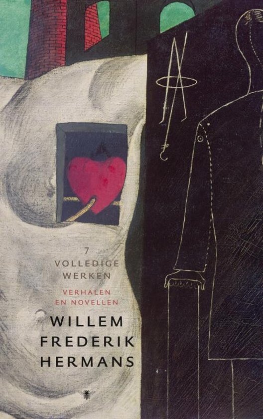 Boekomslag met opvallend een rood hart in een raam en de tekst '7 VOLLEDIGE WERKEN VERHALEN EN NOVELLEN WILLEM FREDERIK HERMANS'.