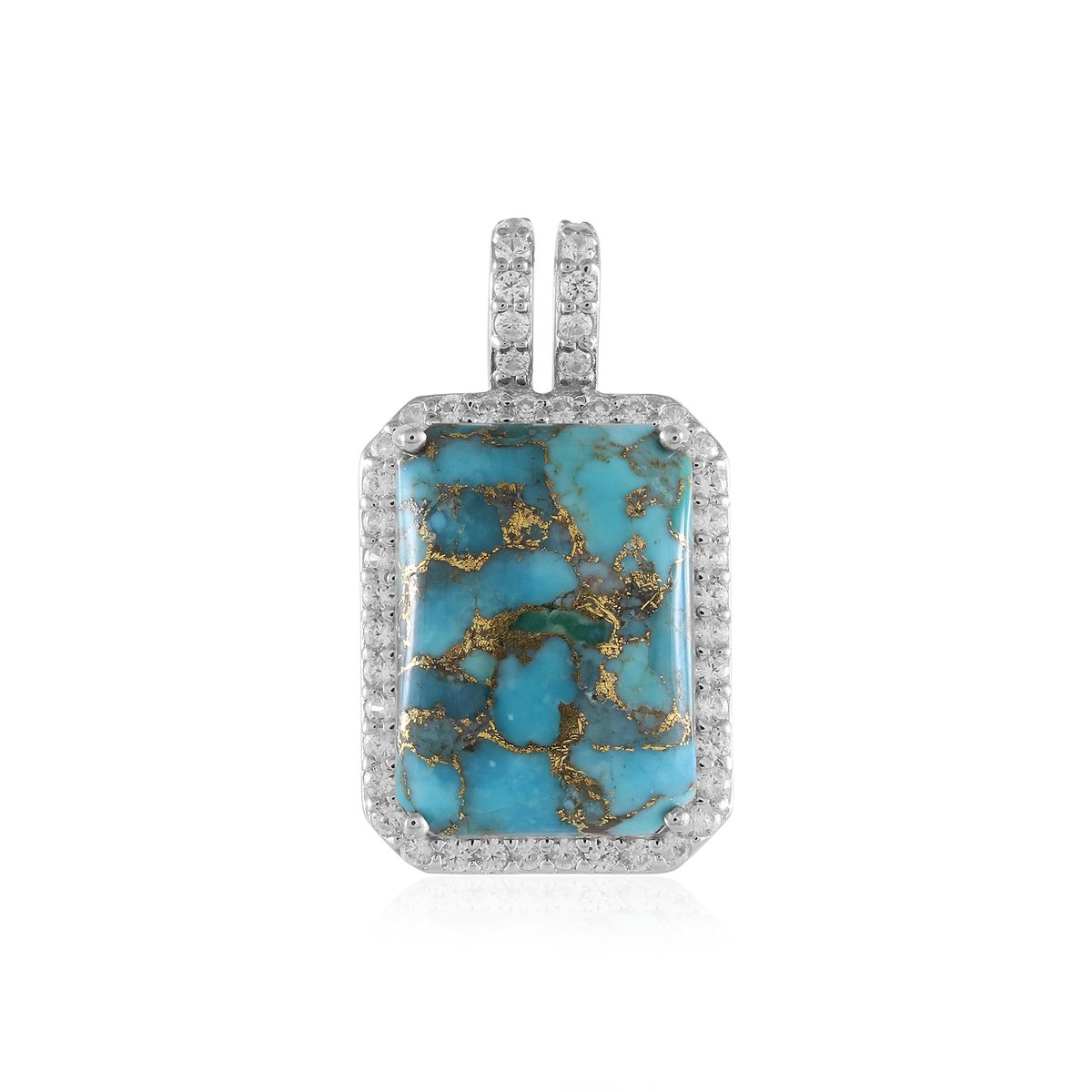 Cavill - Zilveren Hanger - 925 Sterling Zilver Geplatineerd - 14,42 ct Blauwe Koper Turkoois - 48 Pavé Zirkonia's - Luxe 29x17 mm