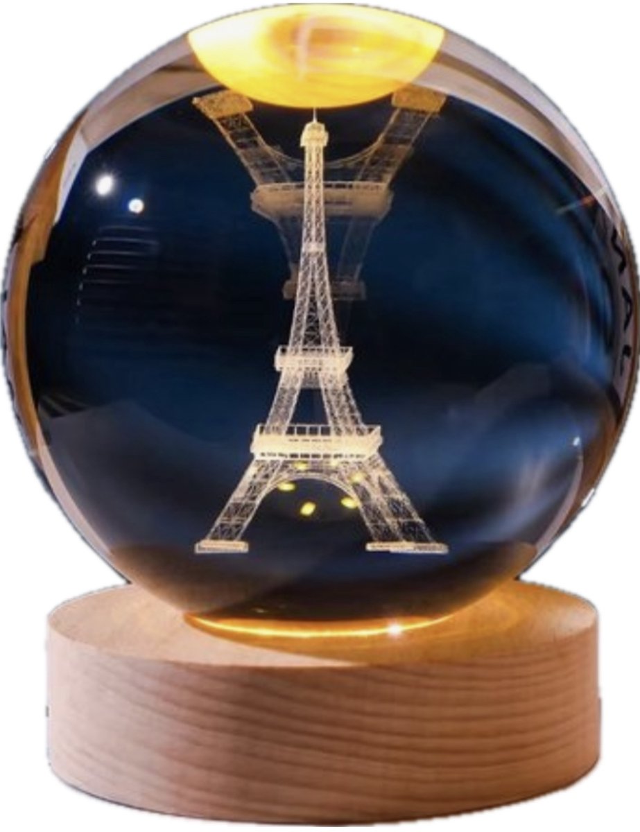 DMG Supply 3D Kristallen Bol Lamp - Eifel Toren - Oplaadbaar - LED Lamp - Nachtlamp - Tafellamp - Bureaulamp