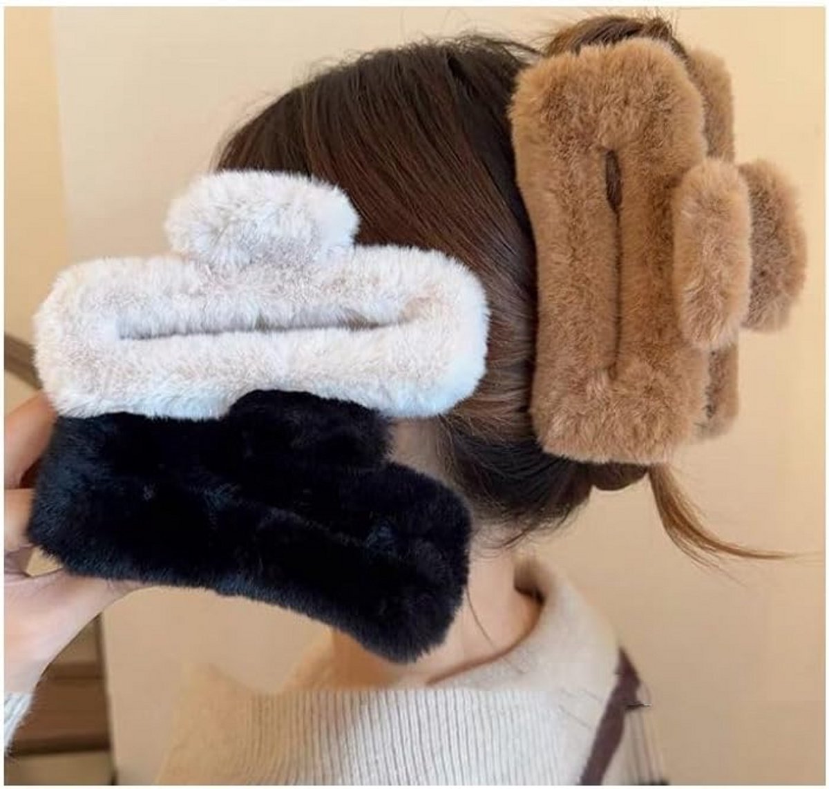 Grote Pluche Vierkante Haarclips Set voor Dik Krullend Haar