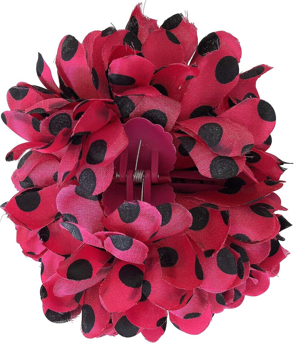 Grote Roze Haarbloem met Zwarte Stippen - Stijlvolle Haarclip