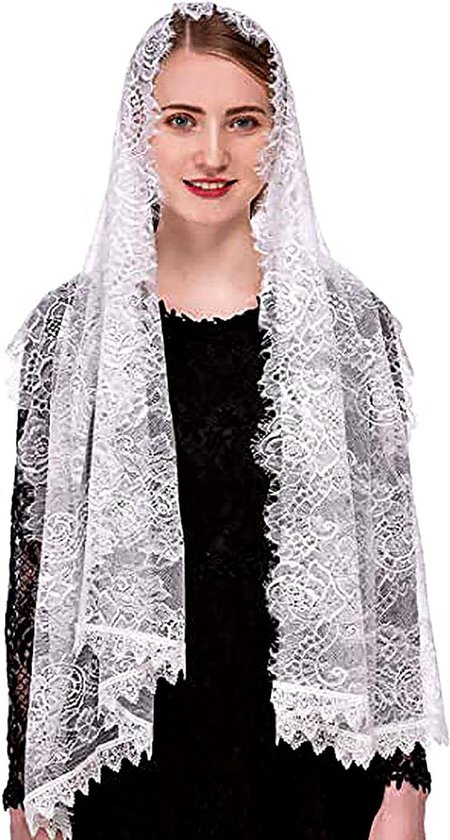 Bruidssluier voor bruiloft - kanten slijper - hoofddeksel - sjaal - katholieke mantilla - kerk - sluier - moslim hoofddoek - voor bruid - Halloween - cosplay - party - 150 cm - ceremonie - accessoire - langwerpige sluier - wit