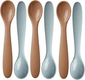 Funnies Kinder Couverts Cuillères 6 Pièces - Couverts Bébé en Silicone - Caramel & Stone Green - Ensemble de Couverts Bébé à Bec Doux - Sans BPA Sûr - Idéal pour Manger & Bouchées - 6 Pièces Cuillère First Feeding - Cuillères pour Enfants