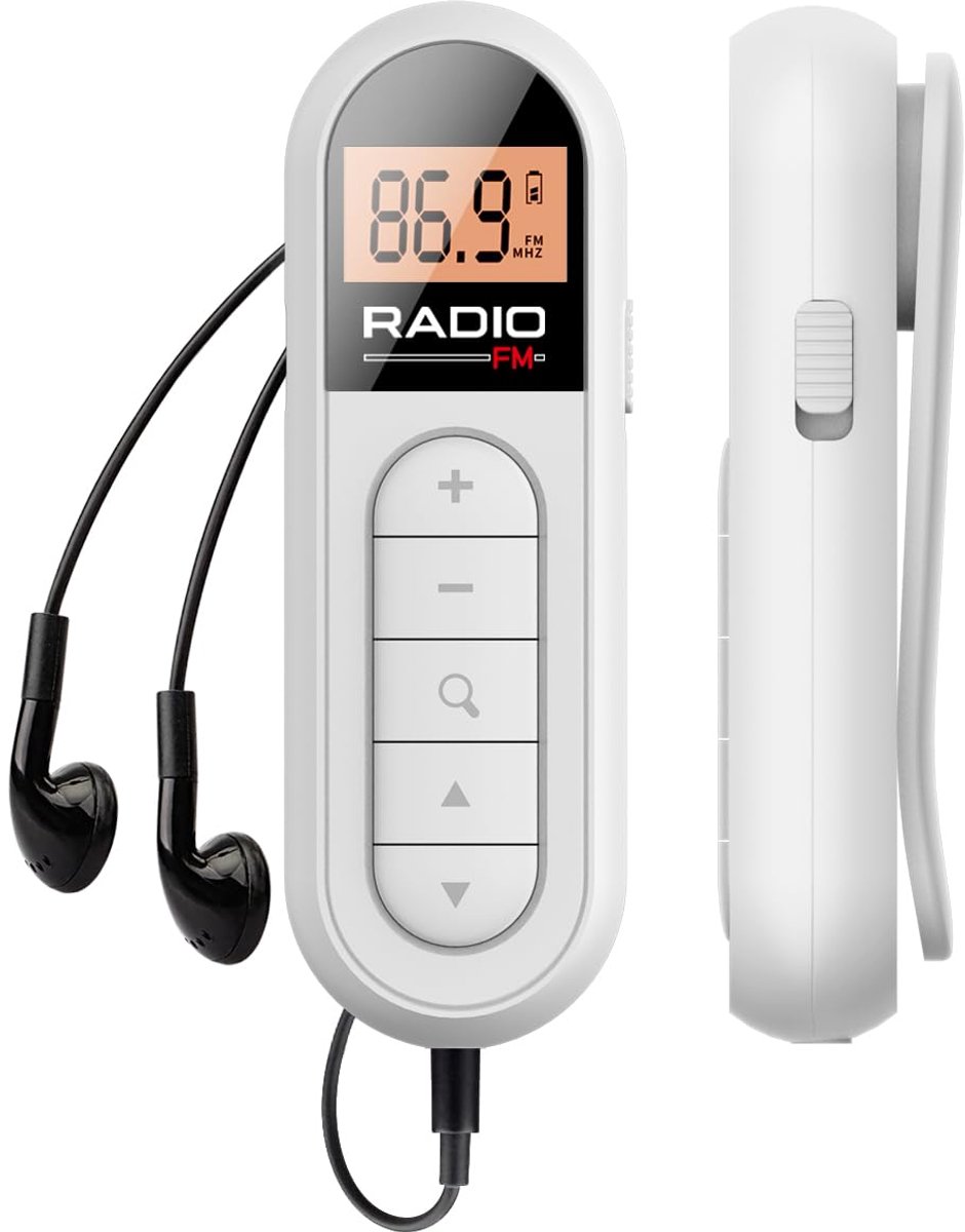 SWGOTA FM Radio - Mini - Rechargeable - With Back Clip - Portable - Radio - Ideal for Seniors and Conferences - Compact - Clear Reception - Long Battery Life - Includes Headphones -