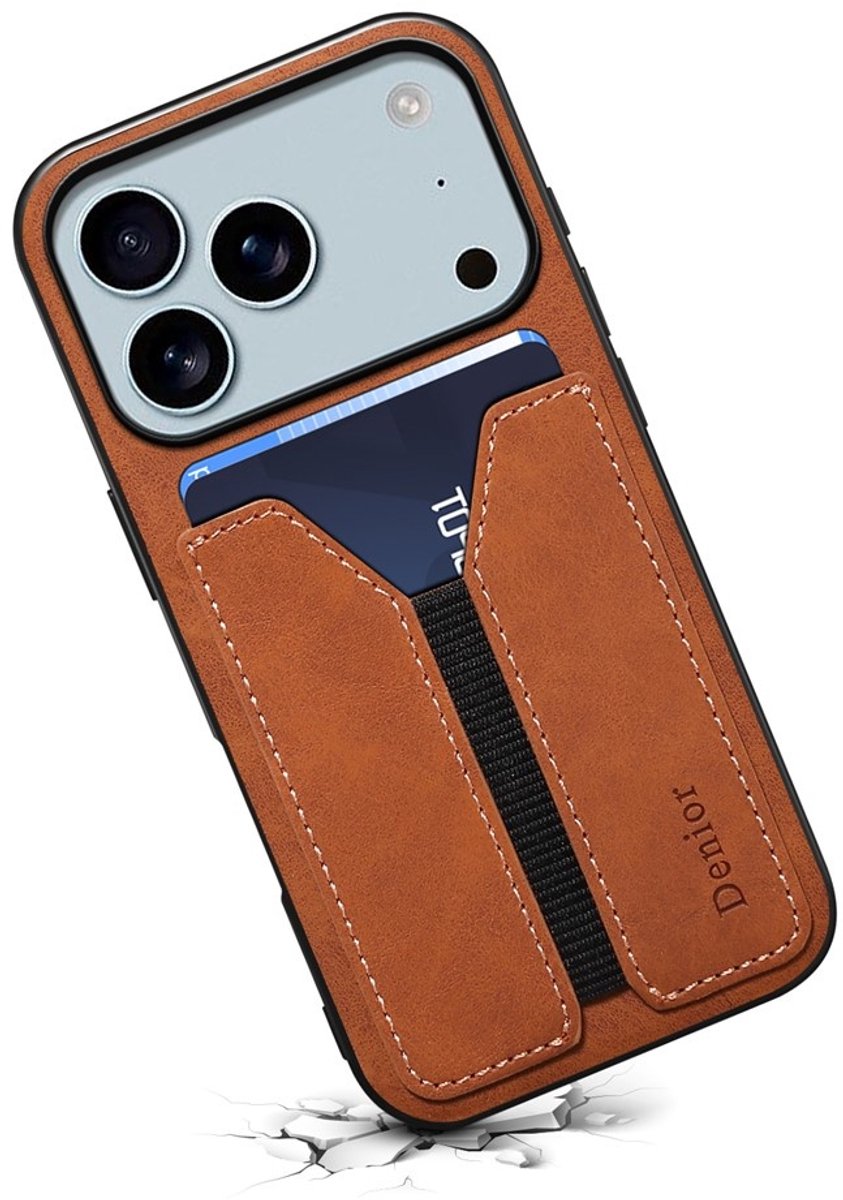 Denior Geschikt voor iPhone 17 Pro Max hoesje - Backcover met kaarthouder - Bruin