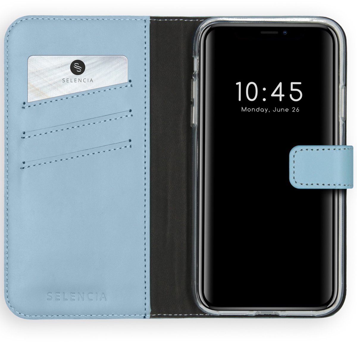 Selencia Hoesje - Geschikt voor Apple iPhone 11 - Echt Lederen Bookcase - Air Blue