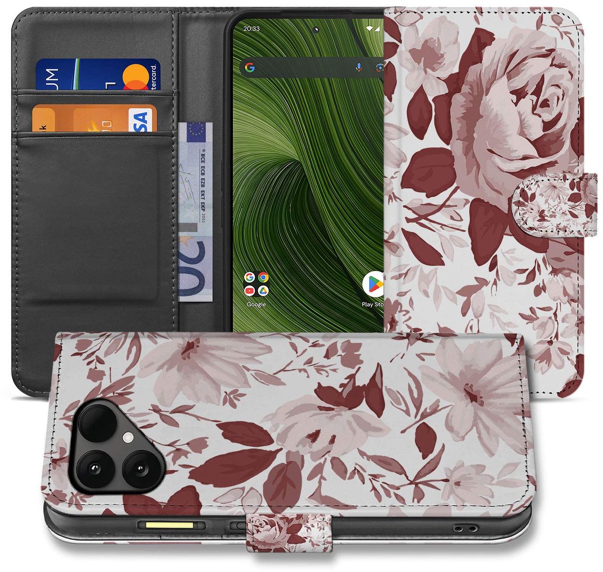 Bookcase Hoesje Fairphone 6 Watercolor Flowers Met Pasjes