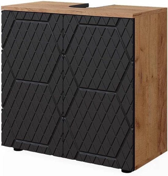 Hzuaneri Wastafelmeubel, Badkamermeubel, Onderkast, Extra Lang, met Open Vakken en 2 Deuren, Verstelbare Plank, Vrijstaand, Voor Badkamer, Zwart 30 x 90 x 63 cm BC09804G