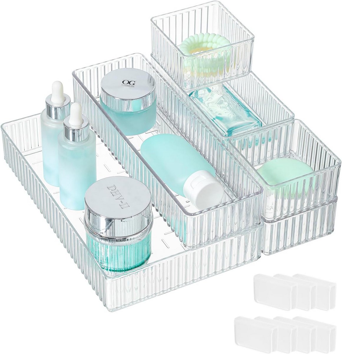 Set van 7 Doorzichtige Lade-Organizers Stapelbare Opbergschalen voor Makeup en Bureau
