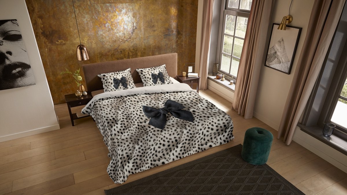 Pure dekbedovertrek luipaardprint met strik - Lits jumeaux 240x200/220 cm - Ecru - Microvezel