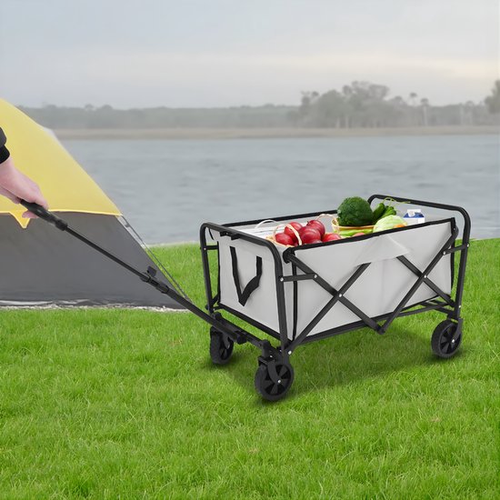 Opvouwbare Bolderkar - Bolderwagen - Voor strand, tuin en camping - Met wielen en duwstang - Khaki van Merkloos — afbeelding 4