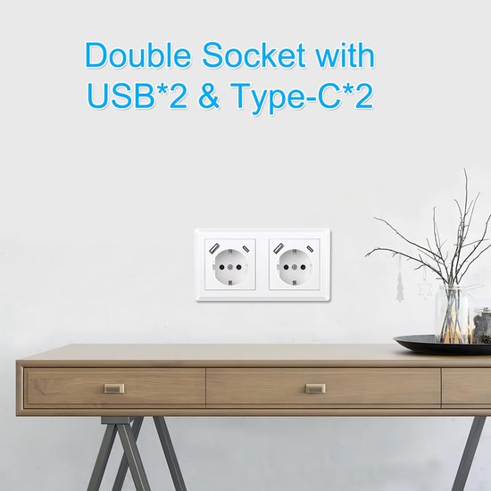 BROLLUX Inbouwstopcontact inschuifbaar 2-voudig met USB zilver met