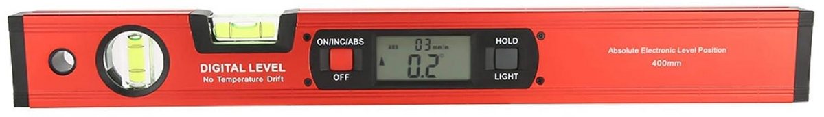Digitale Waterpas met LCD Hoekmeter 4 x 90° Magnetisch Basis Aluminiumlegering Rood