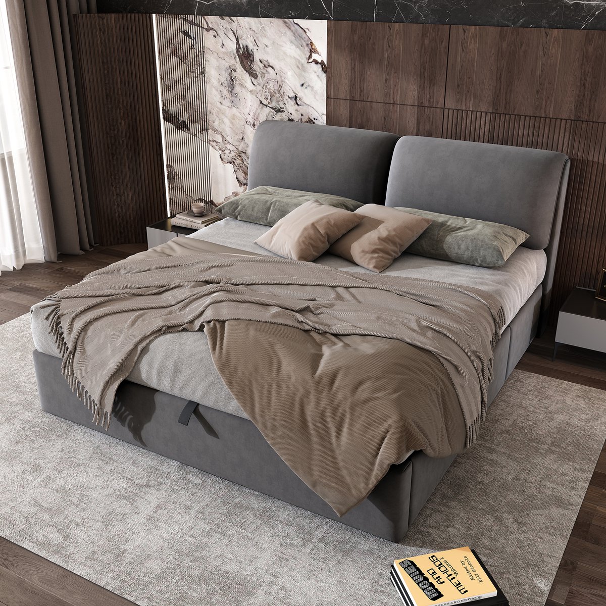 HAUSS SPOLE Gestoffeerd Bed 160x200 cm - Hydraulisch Met 3 Laden en Ruime Opbergruimte - Verstelbaar Hoofdeinde - Fluweel - Grijs - Zonder matras