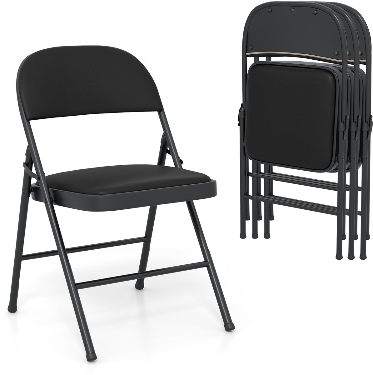 COSTWAY Set van 4 klapstoelen, tuinstoel, inklapbaar, campingstoel, kunstleer met metalen 