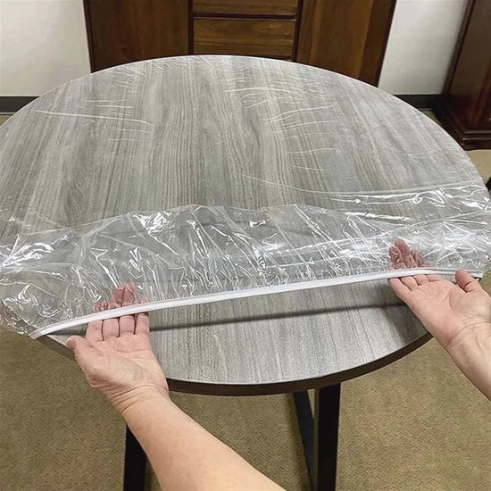 LIBERECOO Doorzichtig Vinyl Tafelkleed – Elastische Rand – Past Op Ronde Tafels 36-43 Inch – Waterdicht, Vlekbestendig – Heavy-duty Beschermer