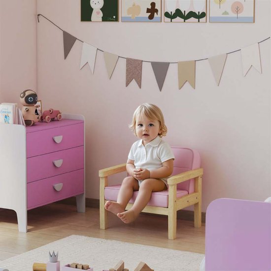 Kinderbank Fauteuil 46,5x44x45 cm Roze Stevig en duurzaam houten frame Zachte ribfluweelstructuur Schuimvulling Comfortabel om te rusten en te lezen Geschikt voor kinderkamer en speelruimte 46,5x44x45 cm Roze van Merkloos — afbeelding 5