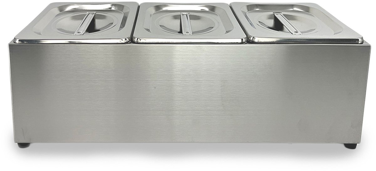HCB® - Professionele Horeca Bakhouder - 3 x 1/6 GN - RVS / INOX - Incl. gastronorm bakken - Gastronormbak - 22.5x50.5x20 cm (DxBxH) - 4 kg - 7424