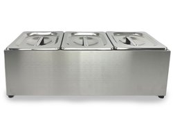 HCB® - Professionele Horeca Bakhouder - 3 x 1/6 GN - RVS / INOX - Incl. gastronorm bakken - Gastronormbak - 22.5x50.5x20 cm (DxBxH) - 4 kg - 7424