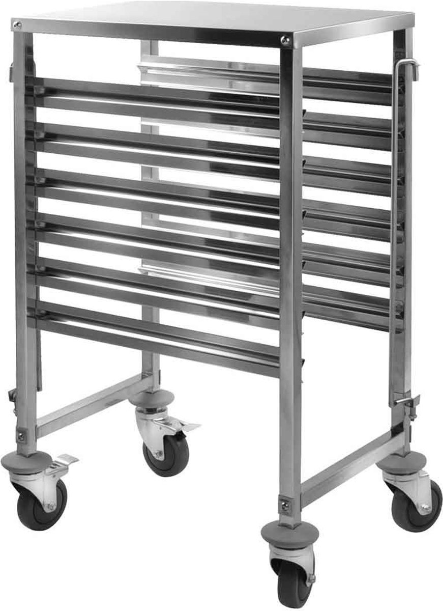 HCB® - Professionele Horeca Regaalwagen - 6 x 1/1 GN - RVS / INOX Serveerwagen - Roestvrijstaal trolley - 55x38x95 cm (DxBxH) - 11 kg - 1386