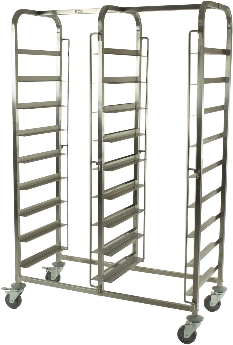 HCB® - Professionele Horeca Regaalwagen - 14 x 50 x 50 cm - RVS / INOX Serveerwagen - Roestvrijstaal trolley - 56x109.5x170 cm (DxBxH) - 14 kg - 1402