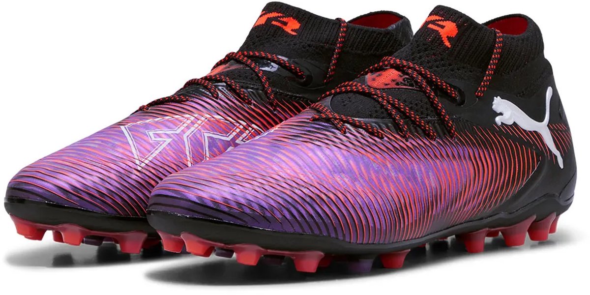 Puma FUTURE 8 Ultimate Mg voetbalschoenen in zwart met kleurrijke details, ontworpen voor optimale balcontrole en wendbaar...