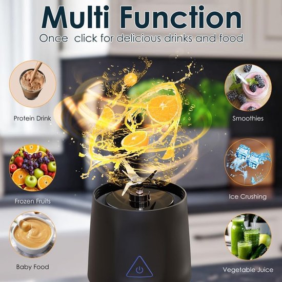 Blender - Mini Blender - Blender To Go - Smoothie Maker - Fresh Juice Blender - 6000 Mah Zelfreinigende En Bpa-Vrije Draagbare Sapcentrifuge Met 6 Scherpe Messen - Ideaal Voor Smoothies & Milkshakes - Zwart van Merkloos — afbeelding 4