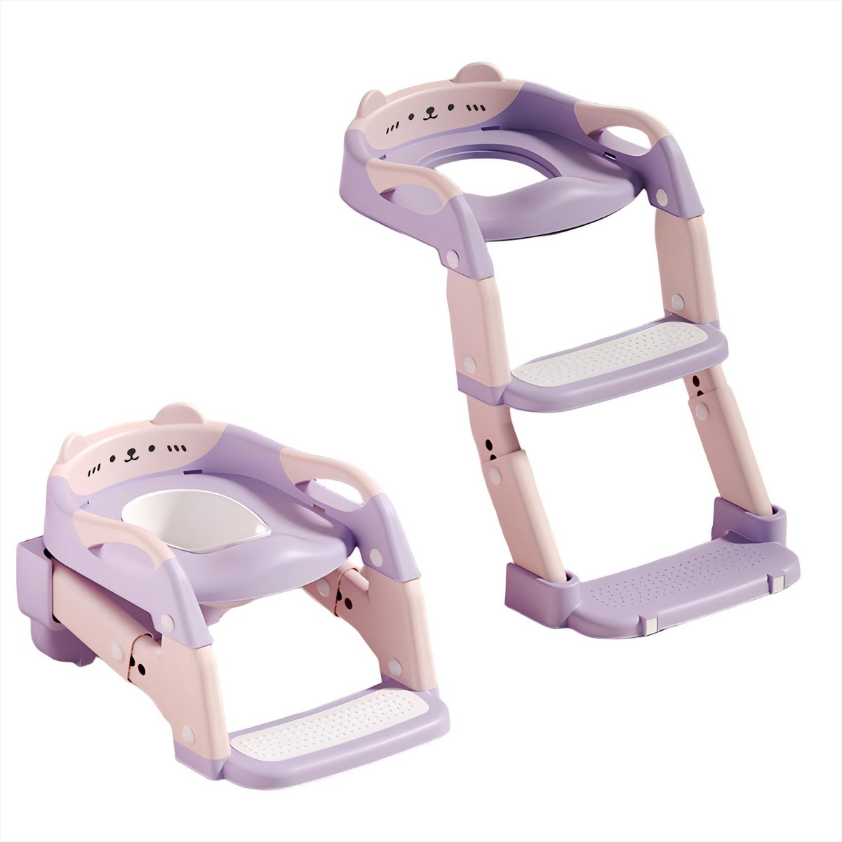 WC Verkleiner-Opvouwbaar baby-Toilet Potje met Antislip Trapjes- Spatvrij kussen-Verstelbare hoogte-Roze&Paars