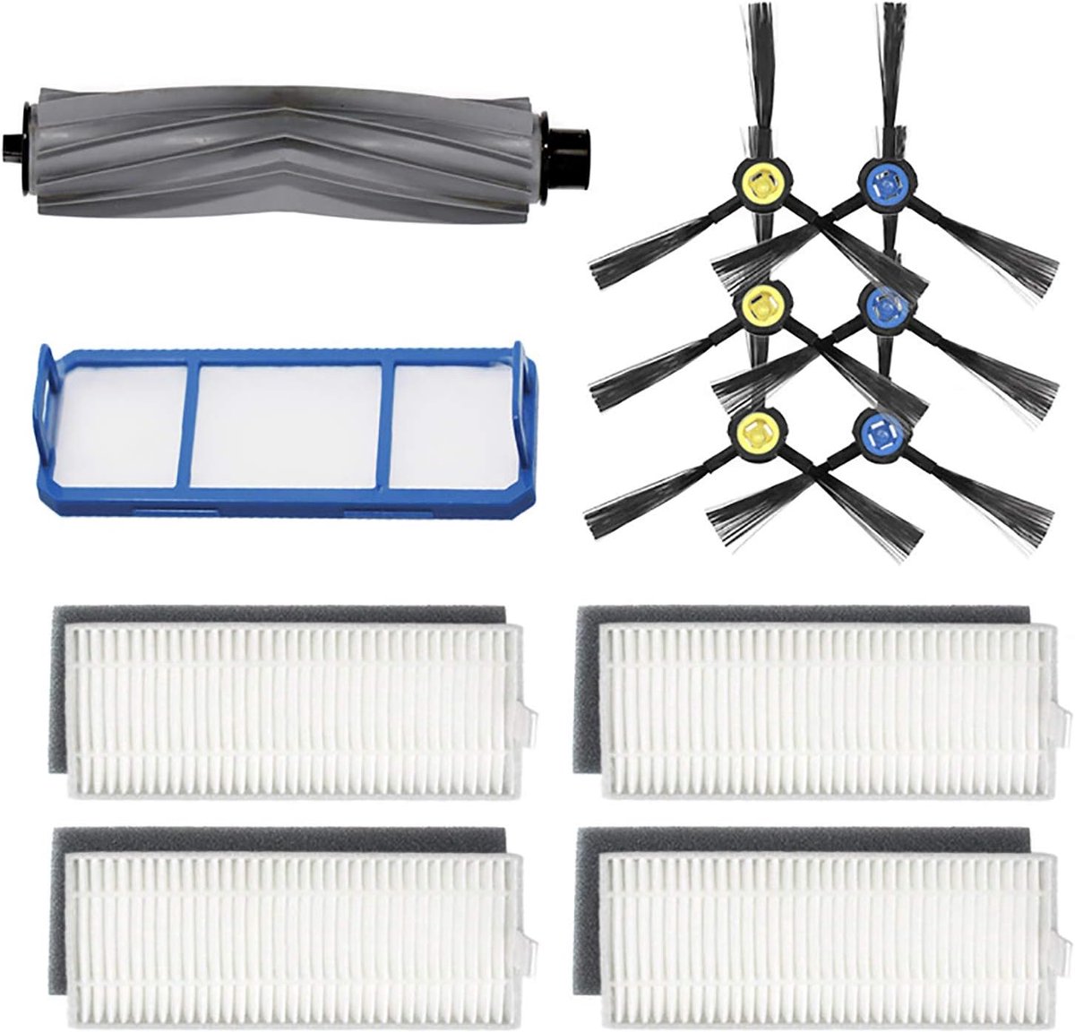 Accessoirekit - geschikt voor ILIFE A7 - A9S - X785 - X750 - X800 robotstofzuiger - met 1 hoofdborstel (rubber), 3 paar zijborstels, 4 filters en 1 voorfilter