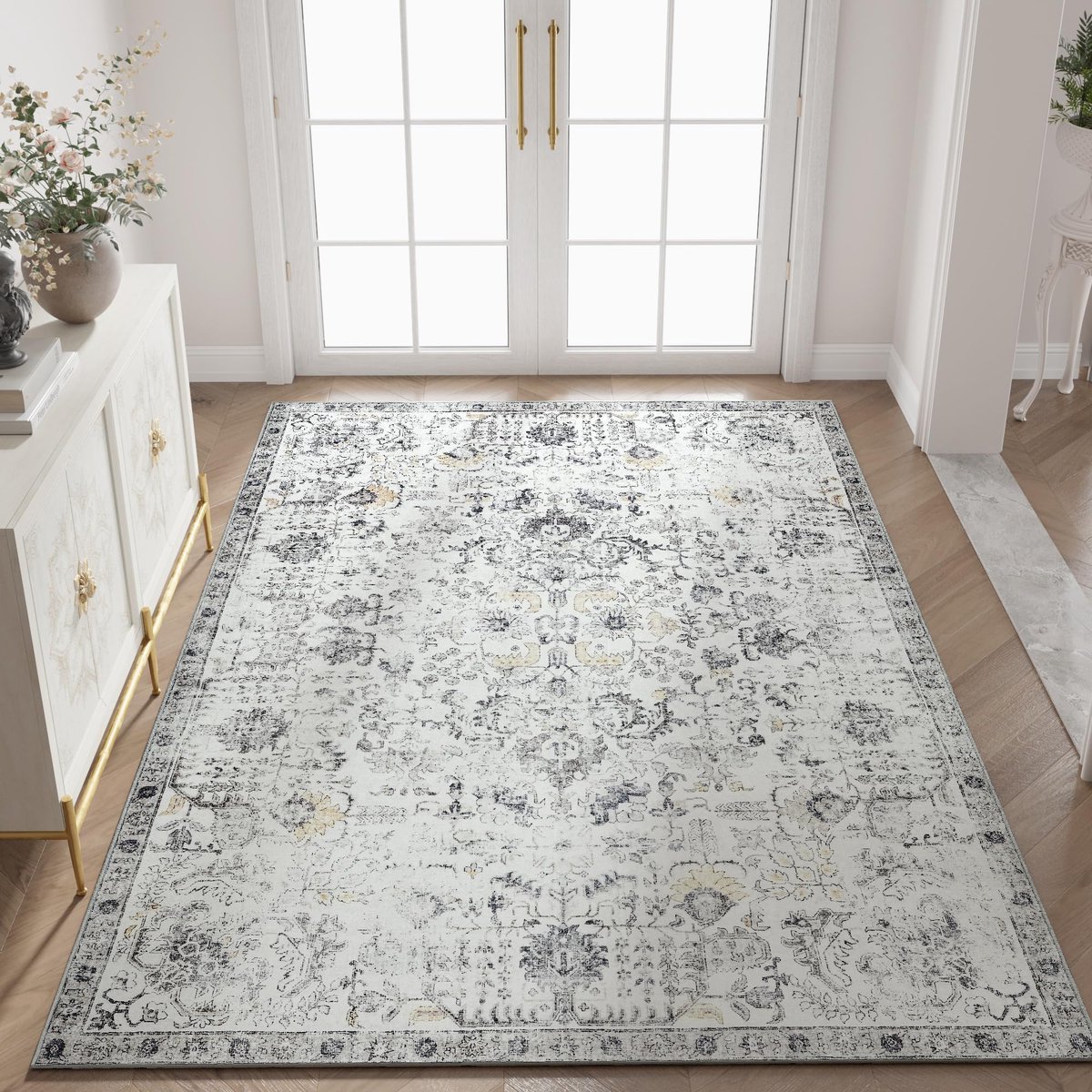Unyqoos Wasbare en Antislip Deurmat met Stijlvol Bloemendesign voor Binnen en Buiten, rood, 90*150 cm