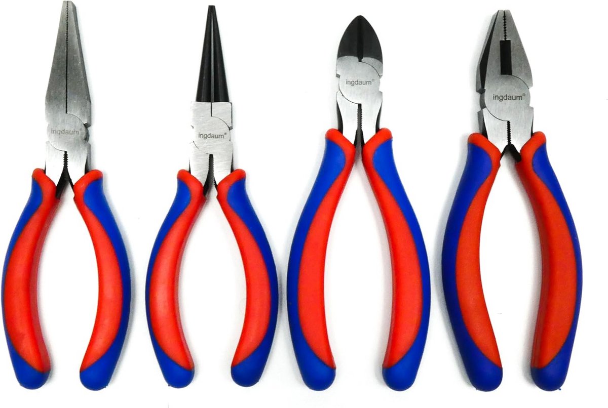 4-Delige Tangenset: Combinatietang, Zijkniptang, Platte & Ronde Bek Tang voor Multipurpose Klussen