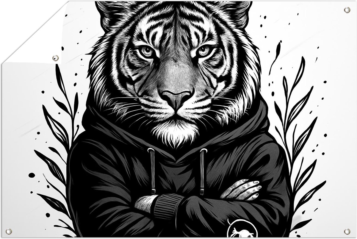 Tijger met gekruiste armen – buiten – Tuinposter – 150x100 cm