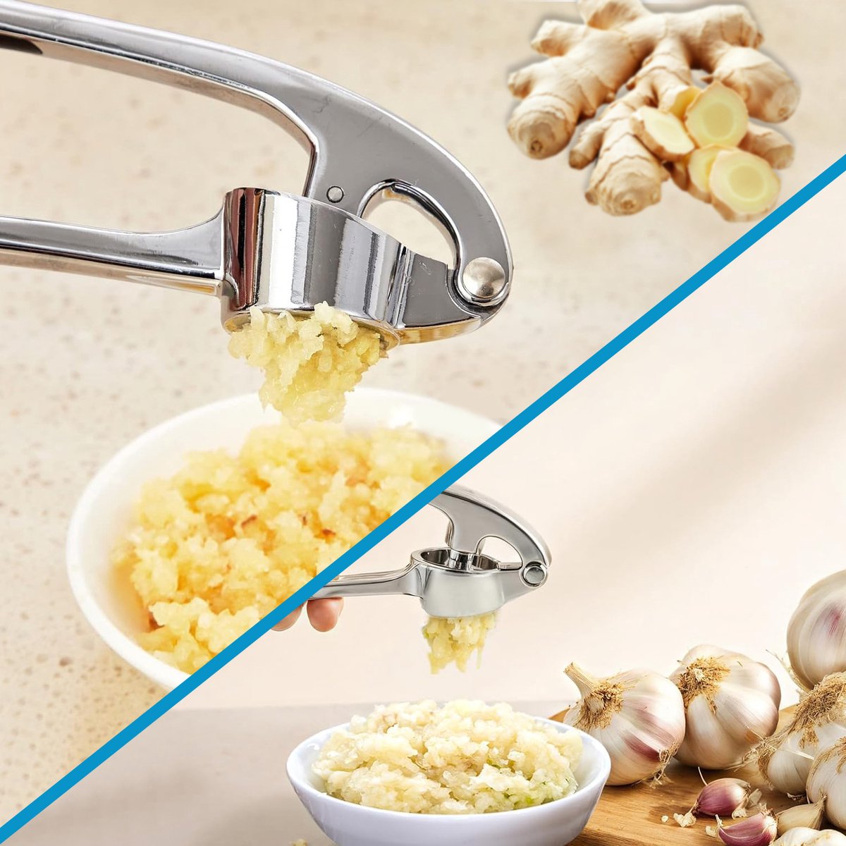 Knoflookpers - Gemberpers - Lookpers - Vaatwasser bestendig - Roestvrij - Zilver — afbeelding 4