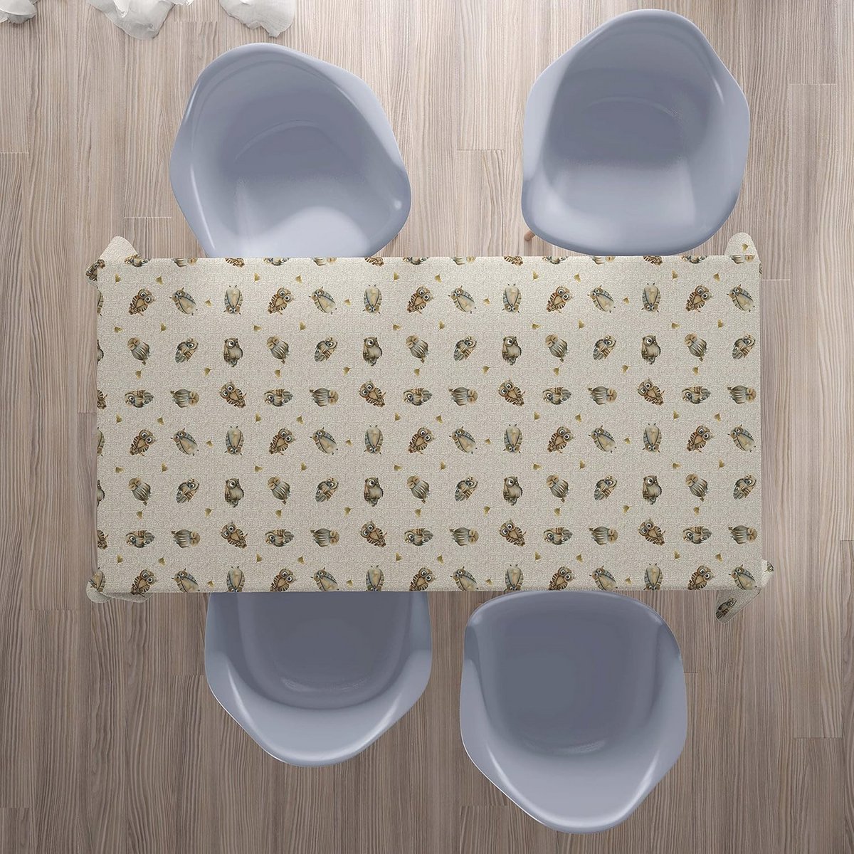 Katoenen Tafelkleed met Uilen Motief - Beige - 140 x 140 cm