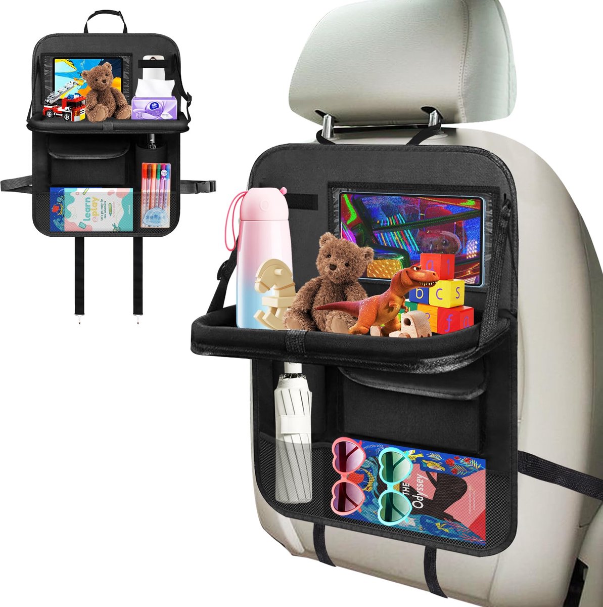 IMPERATORIS® Autostoel Organizer - Bescherming Achterkant Stoel - inclusief tas voor 12-inch iPad-tablet - Voor Kinderen en Reizen - Waterafstotend - 1 Stuk - Zwart - 60 × 41 cm