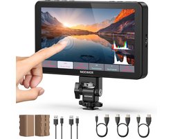 NEEWER F700 7" cameramonitor, 2000 nit HD 1920 x 1080 IPS-touchscreen met 3D LUT, 4K HDMI-loop-in/uit met Peak Focus DSLR Video Assist HDR-golfvorm, cold shoe-bevestiging, 2 NP-F750-accu's en kabels