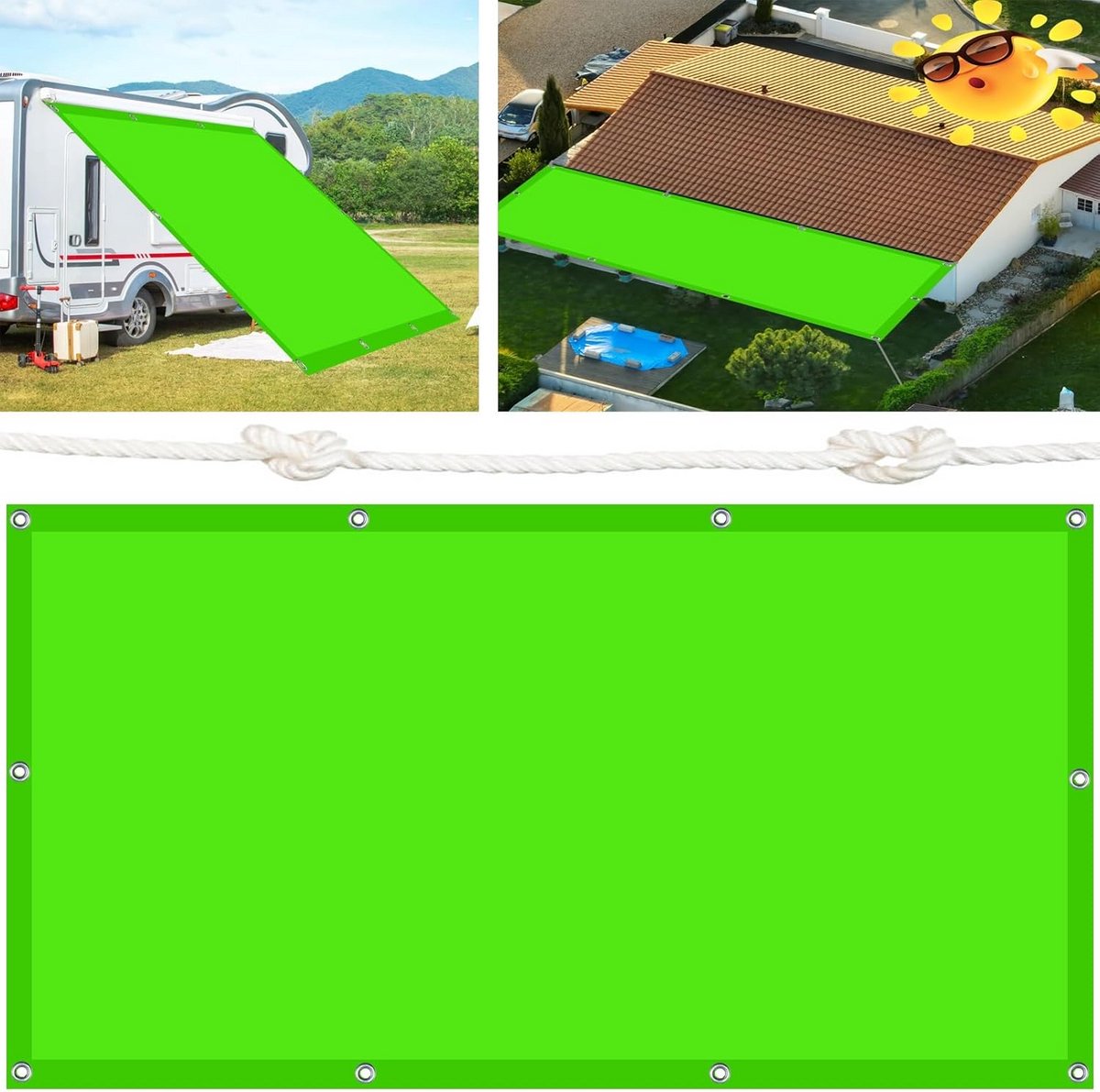 Rechthoekig Schaduwdoek 190x205 cm Groen Tuinzeil met Doorvoertules