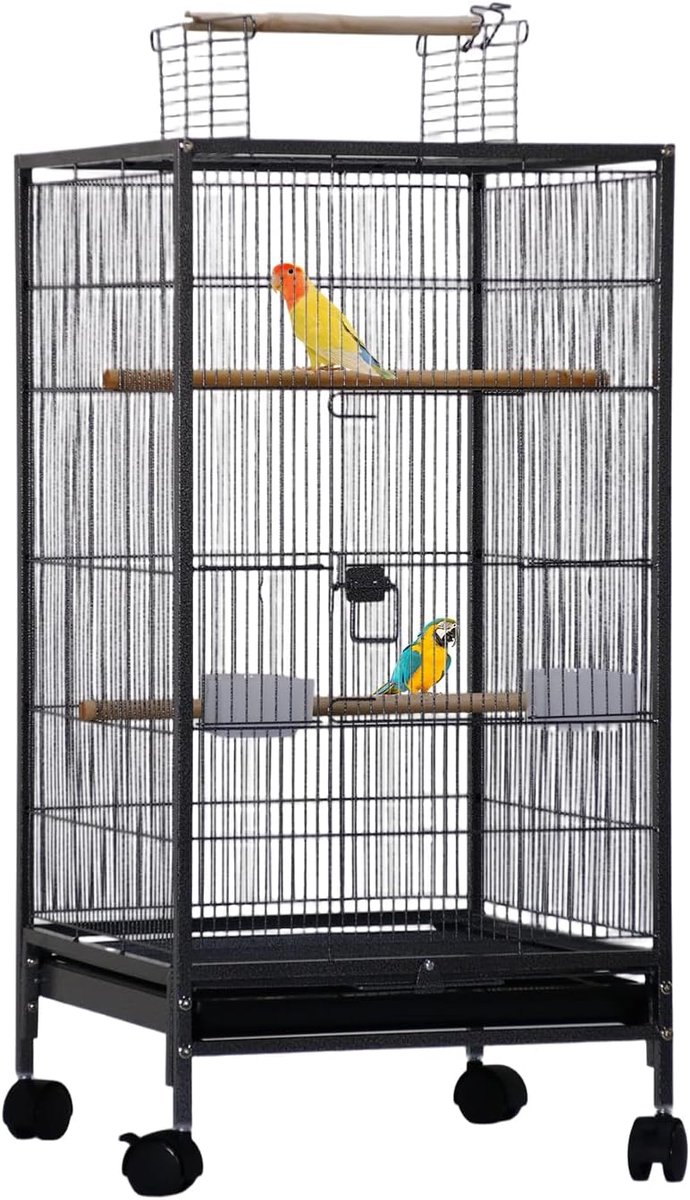 Vogelvolière volière groot vogelhuis met wieltjes voor naamphensitten, papegaaien, 45x45x100cm