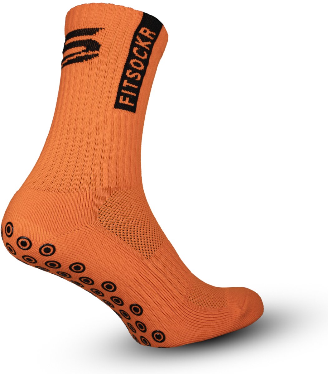 FitSockr Gripsokken Voetbal - Sportsokken - Voetbalsokken - Padel sokken - Antislip Sokken Heren/Dames/Kind - One - Oranje - Maat 32-36